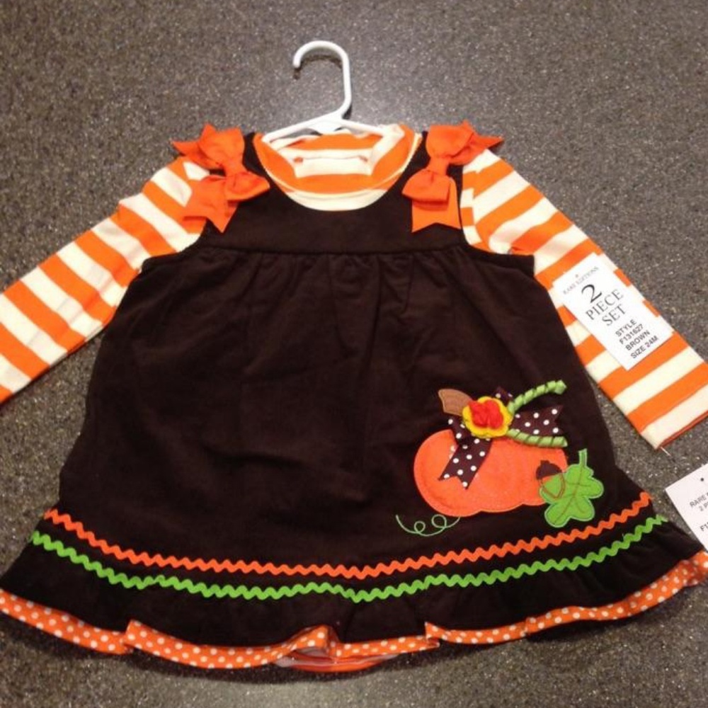 Thanksgiving Pumpkin Jumper Dress & Striped Onsie